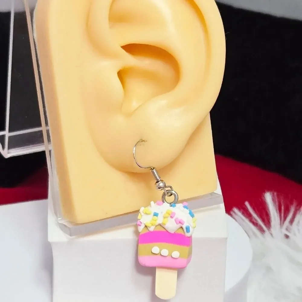Chocolate Strawberry Ice Cream Popsicle Earrings – Sprinkle Dangles Statement